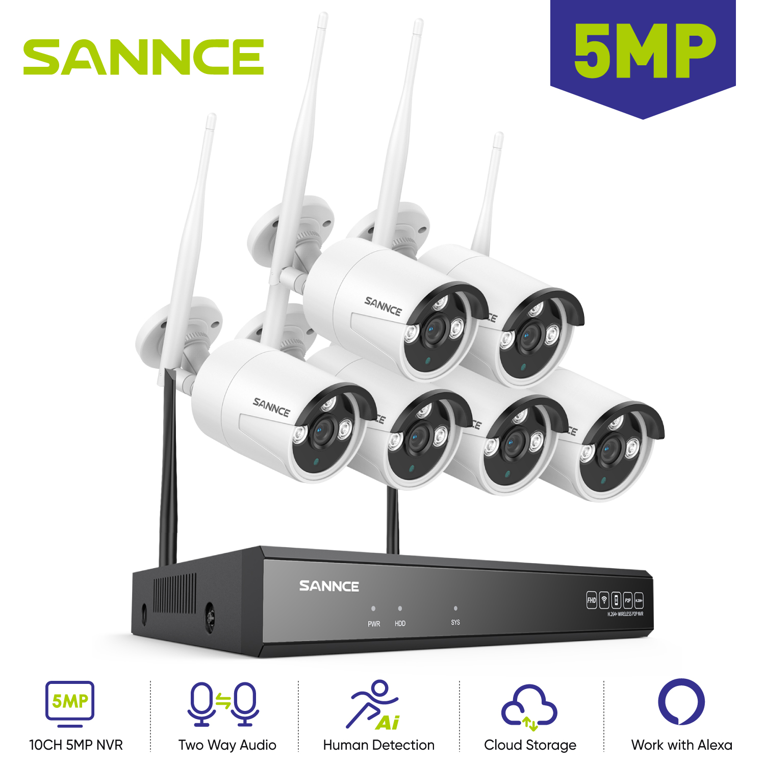 Home Security Nvr - SANNCE 6PCS 5MP Wifi Camera IP