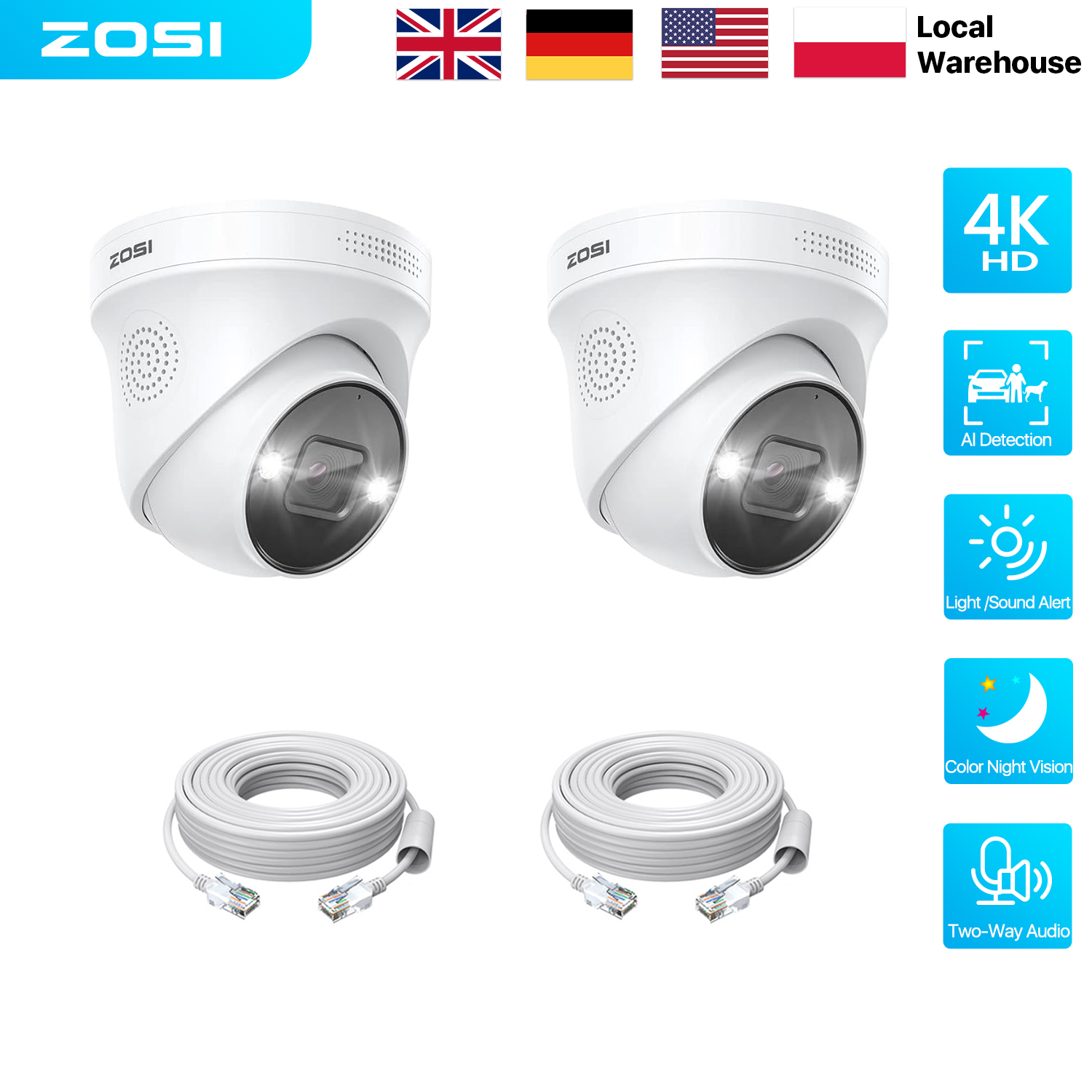 Home Security Ai - ZOSI 8MP 5MP PoE Dome Camera