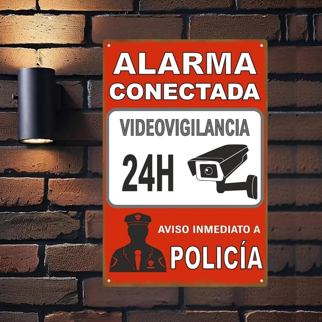Home Security Logo - Spanish Security Warning Tin Sign, 24H