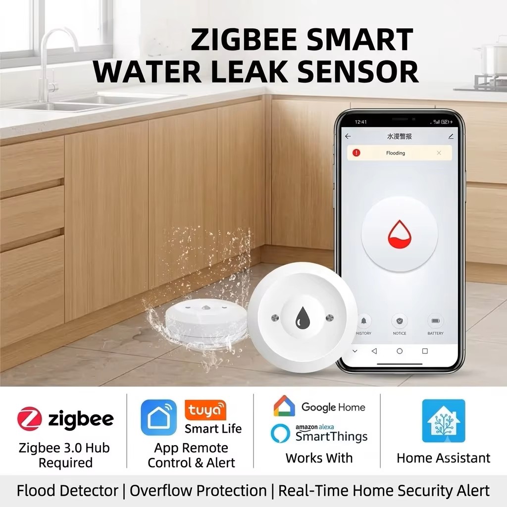 Home Security App - ZigBee 3.0 Smart Water Leak Sensor