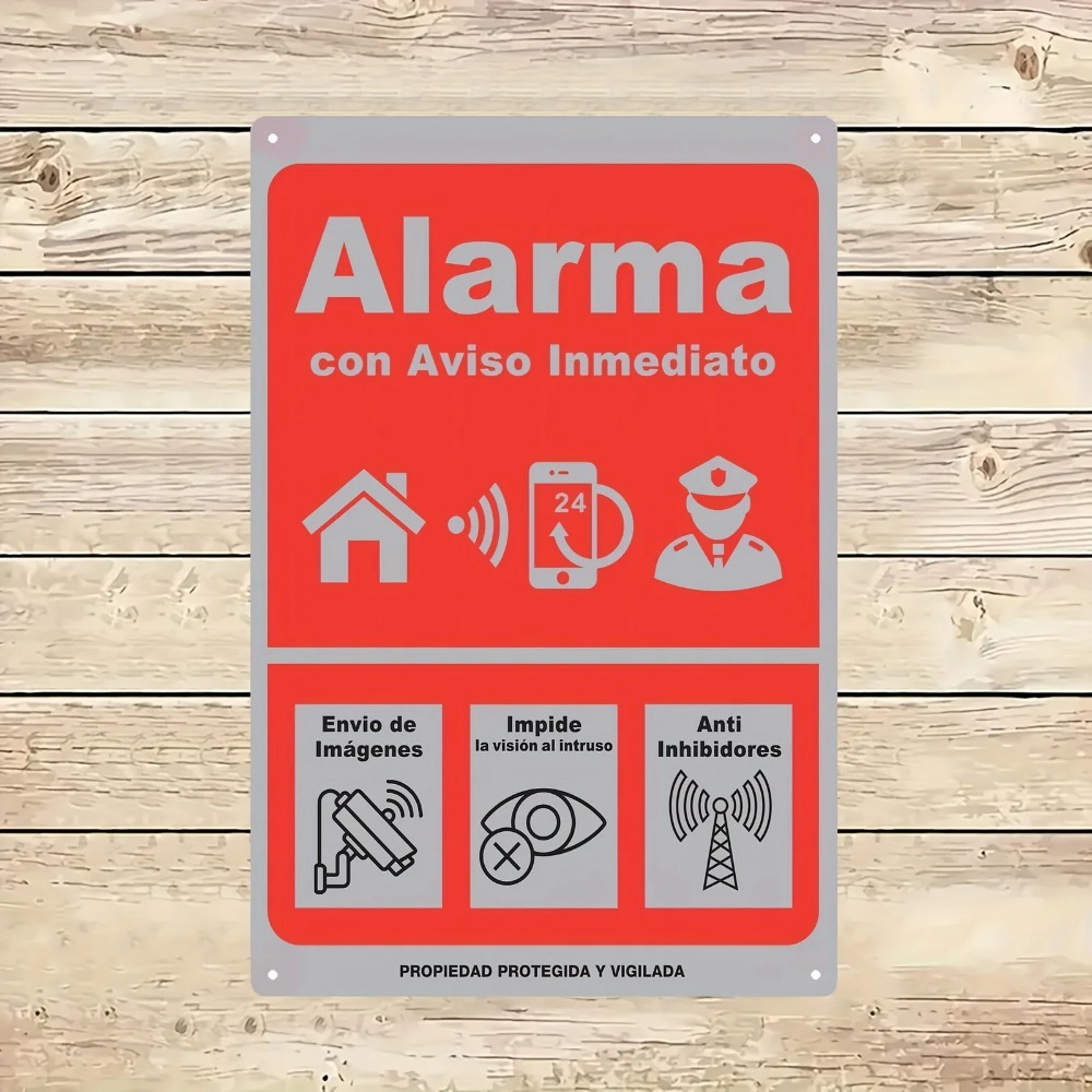 Home Security Logo - Aluminum metal sign wall decor, red